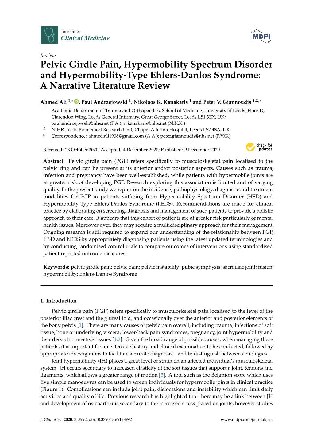 Pelvic Girdle Pain, Hypermobility Spectrum Disorder and Hypermobility-Type Ehlers-Danlos Syndrome: a Narrative Literature Review