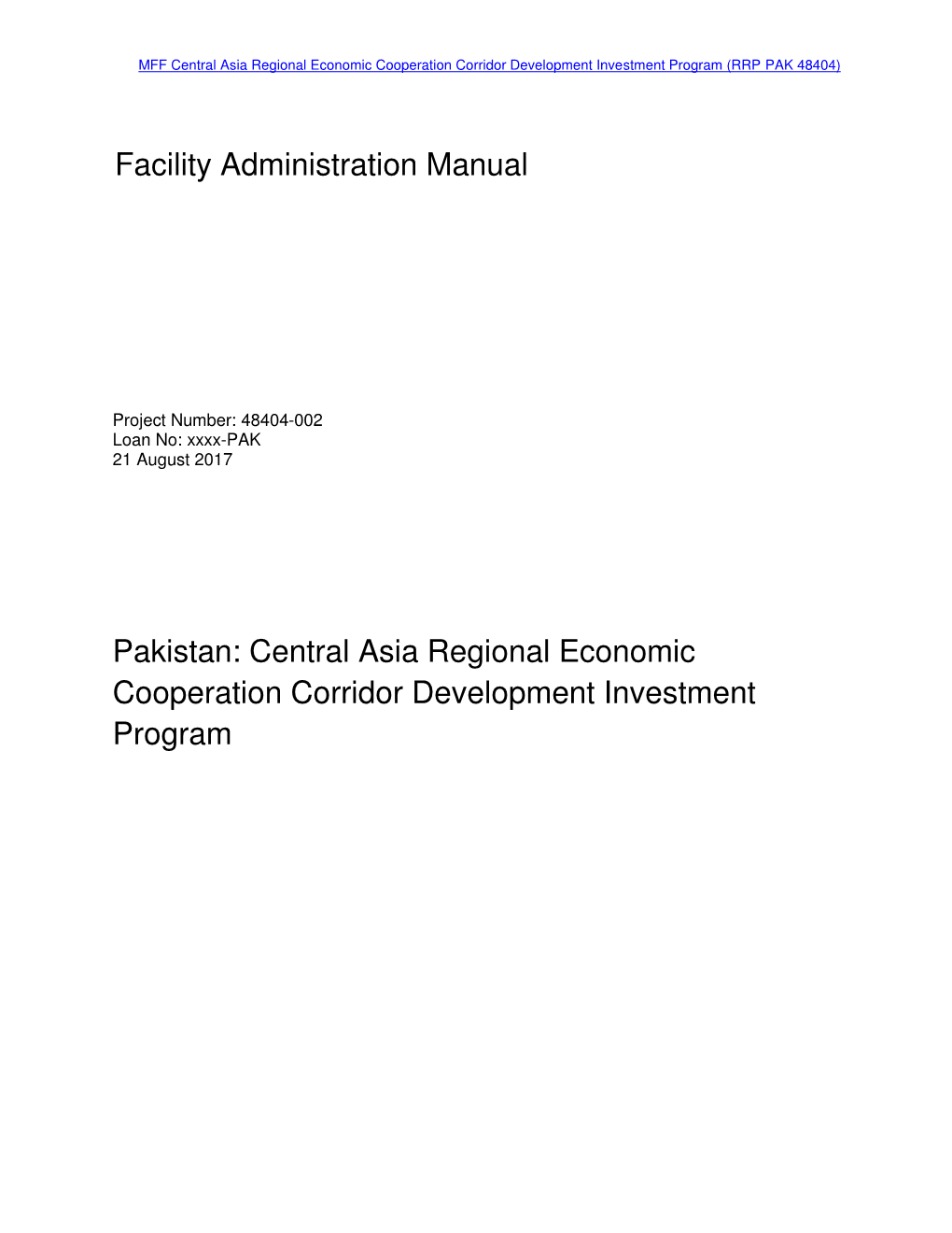 Pakistan: Central Asia Regional Economic Cooperation Corridor Development Investment Program