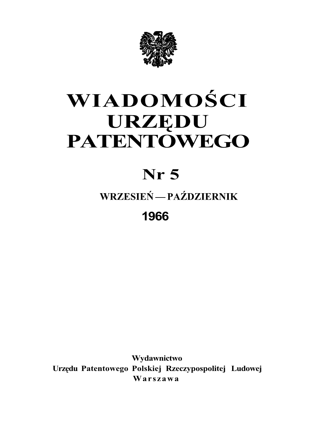 Nr 5 WRZESIEŃ — PAŹDZIERNIK 1966