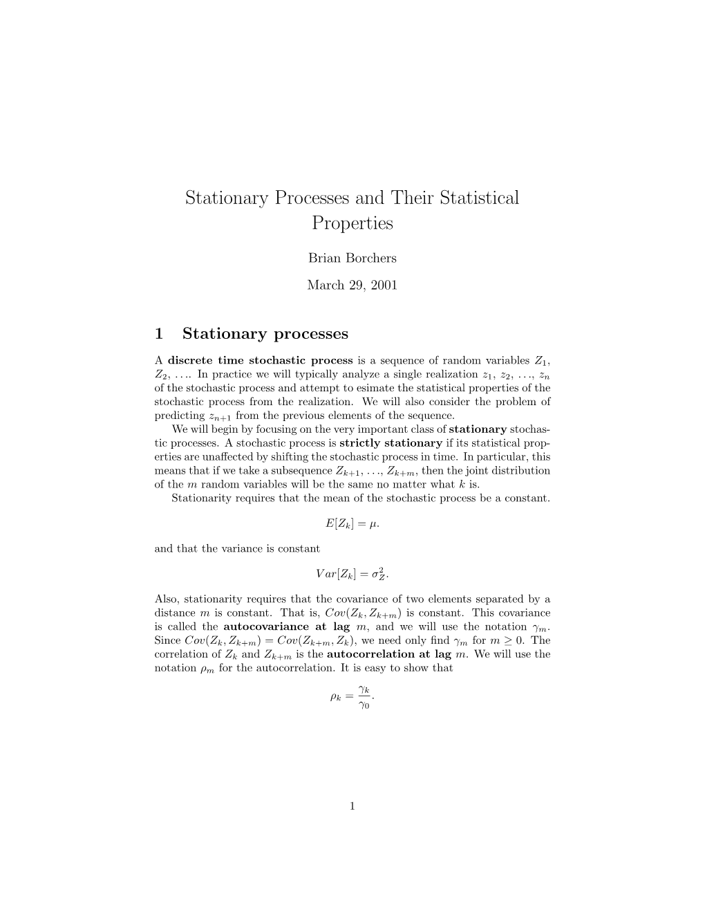 Stationary Processes and Their Statistical Properties