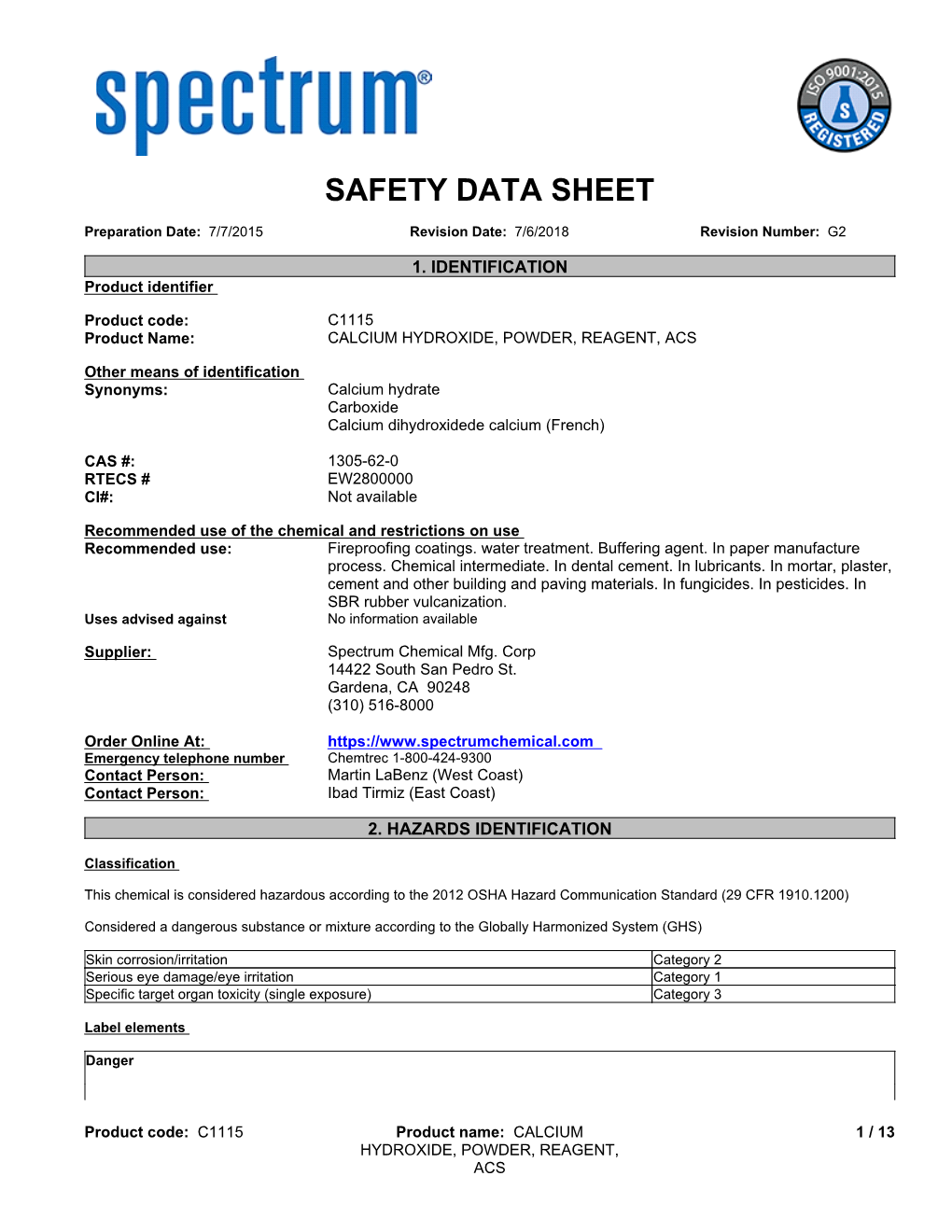 SDS Contains All of the Information Required by the HPR