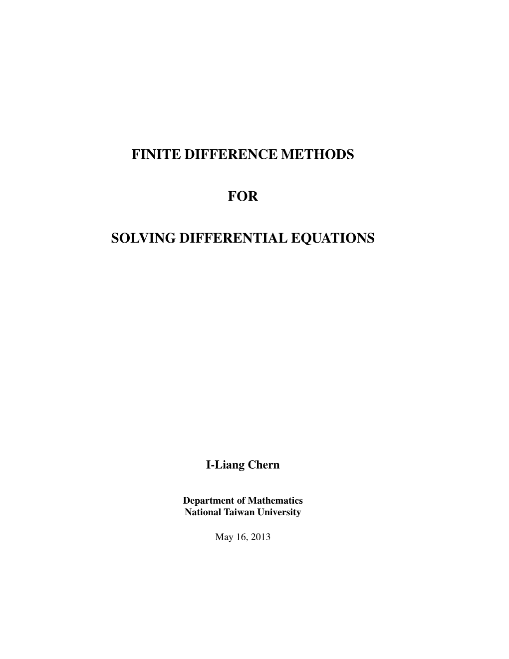 Finite Difference Methods for Solving Differential