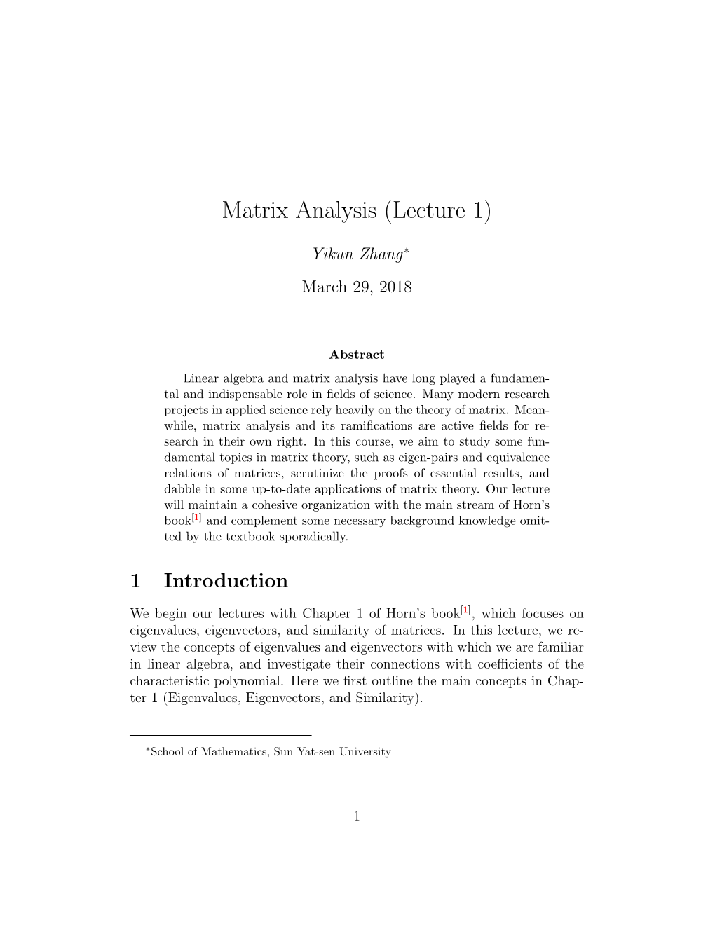 Matrix Analysis (Lecture 1)