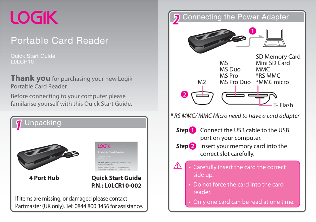 LOGIK Portable Card Reader L0LCR10 Manual
