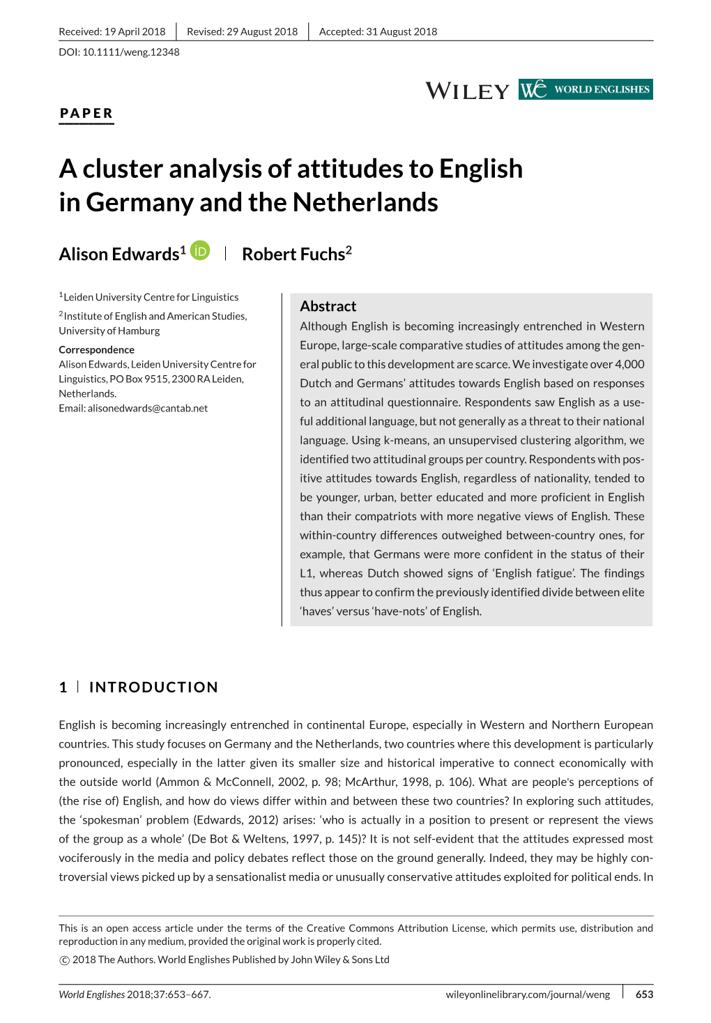 A Cluster Analysis of Attitudes to English in Germany and the Netherlands