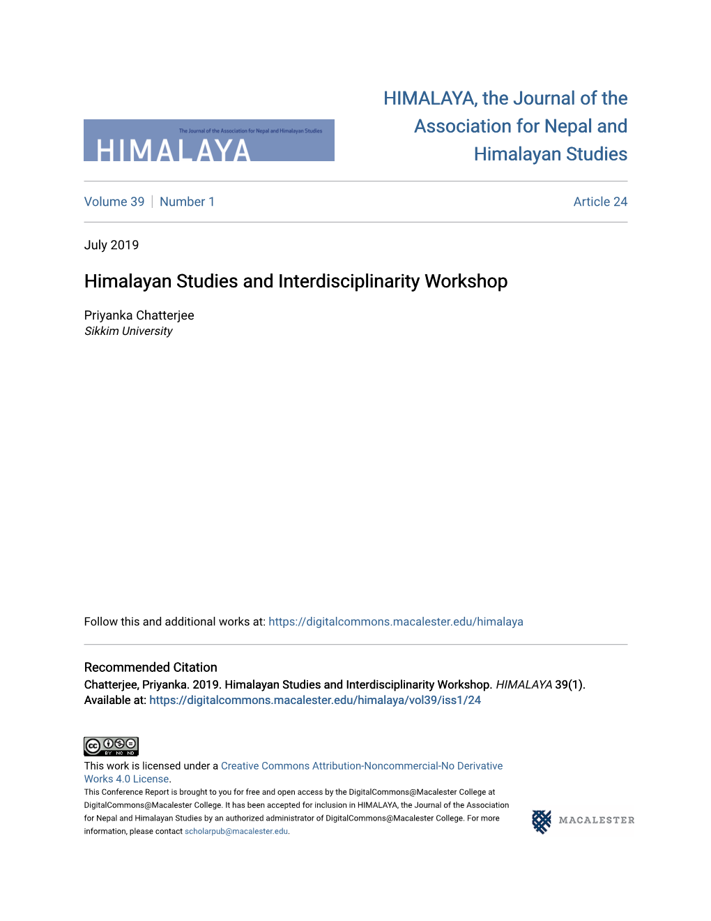 Himalayan Studies and Interdisciplinarity Workshop