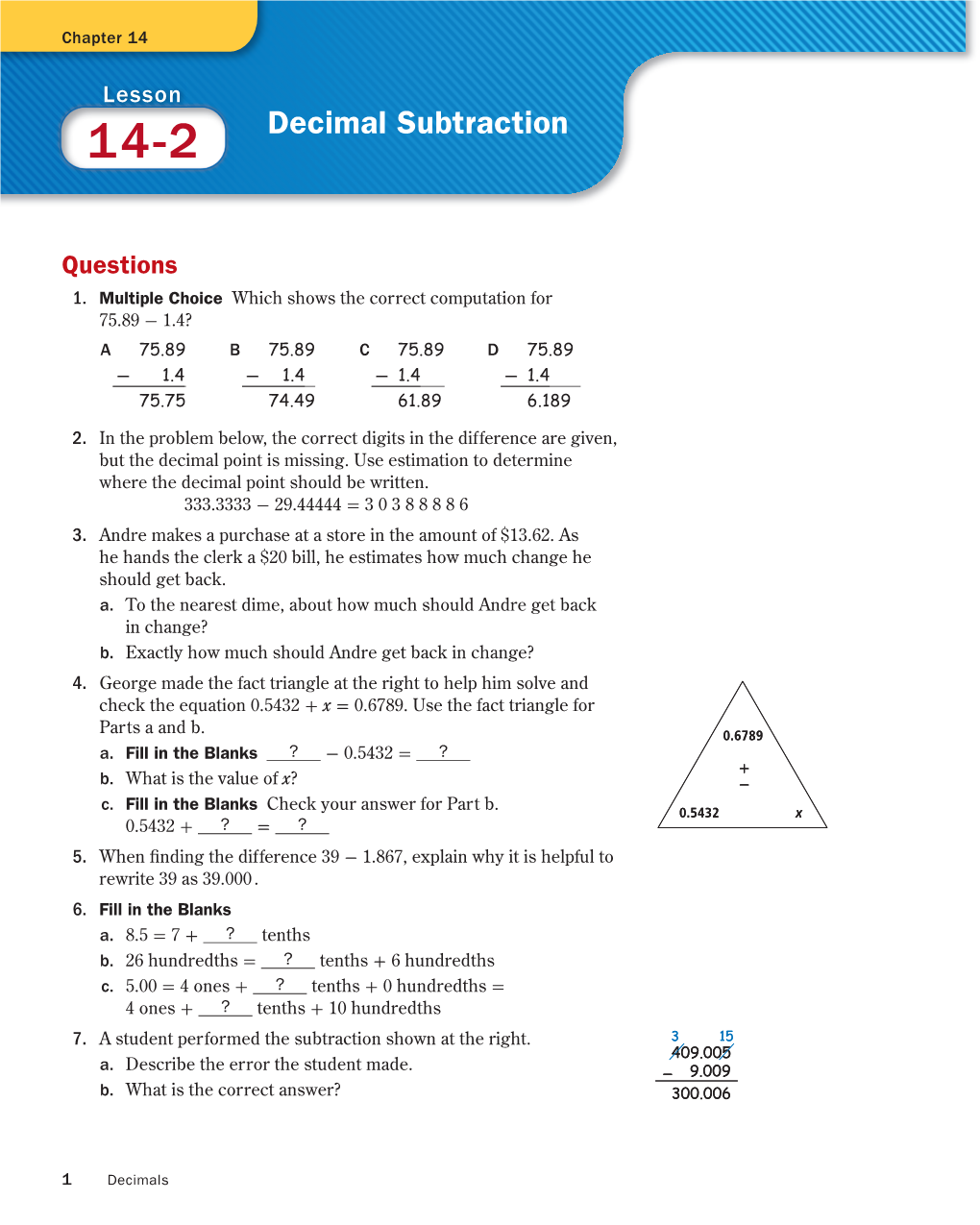 Decimal Subtraction