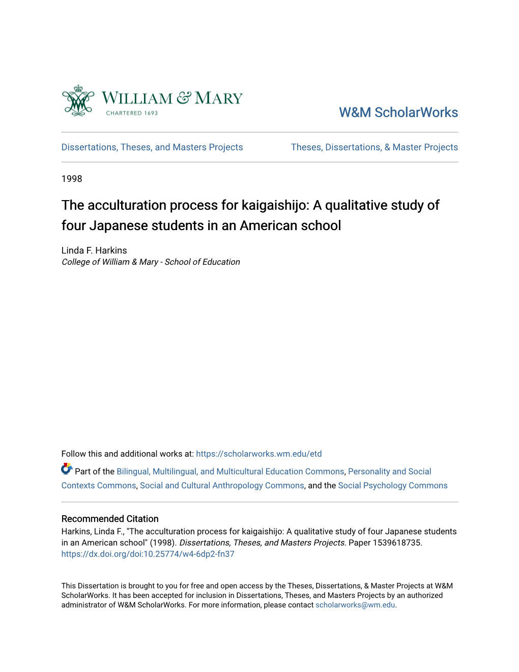 The Acculturation Process for Kaigaishijo: a Qualitative Study of Four Japanese Students in an American School