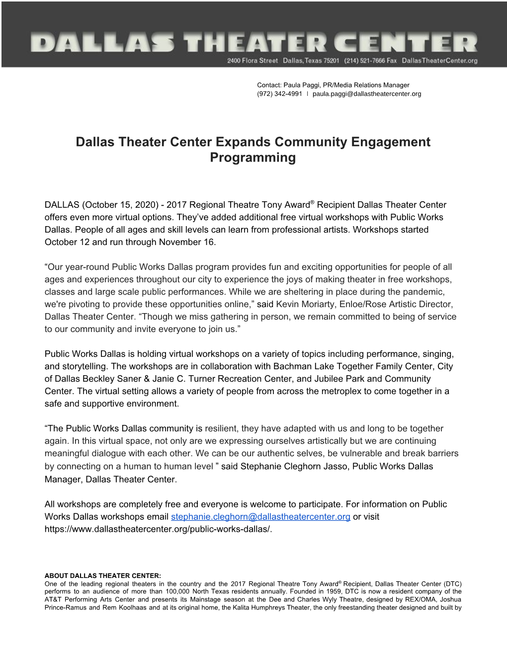 Dallas Theater Center Expands Community Engagement Programming