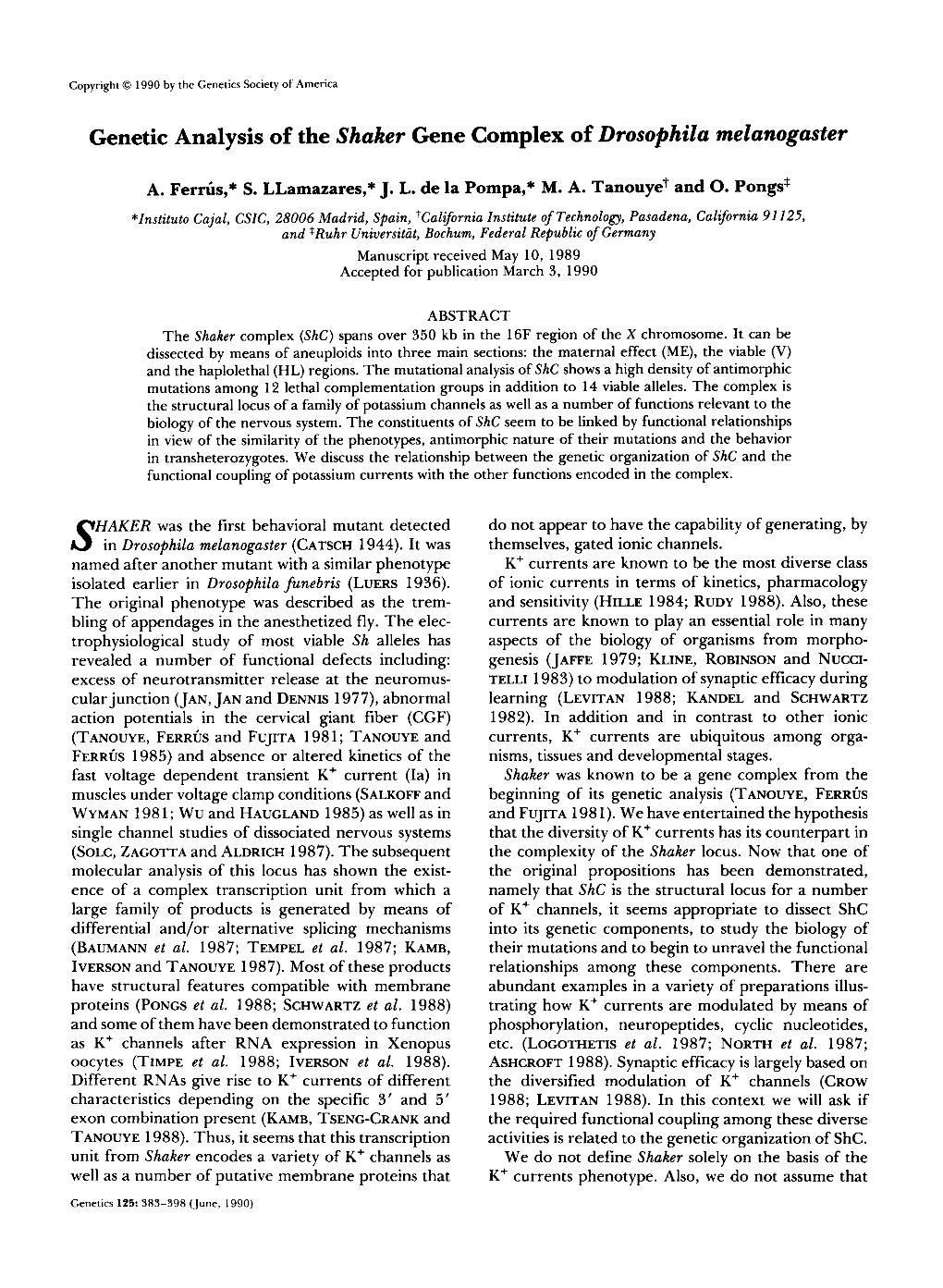 Genetic Analysis of the Shaker Gene Complex of Drosophila Melanogaster