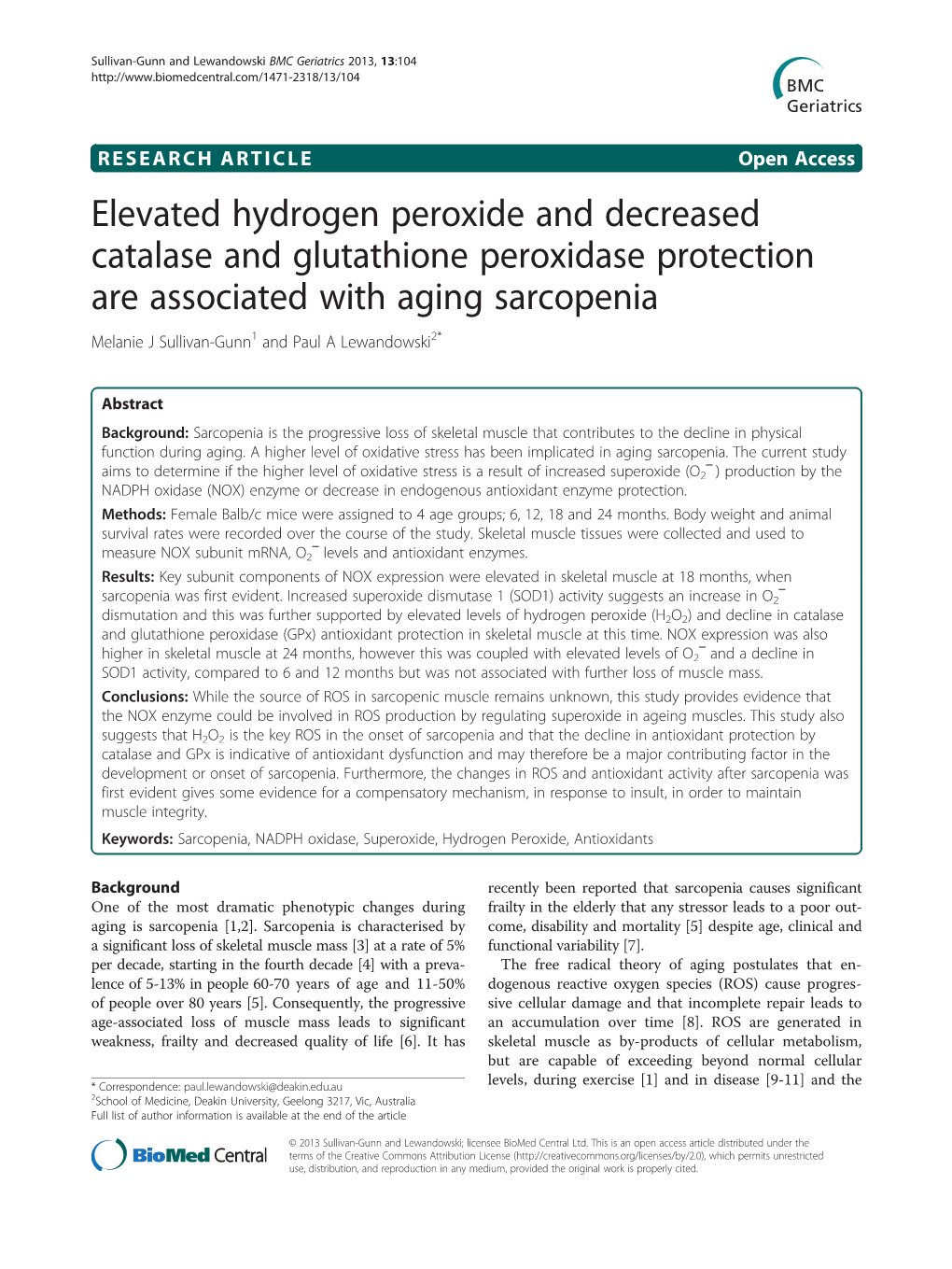 Elevated Hydrogen Peroxide and Decreased Catalase and Glutathione