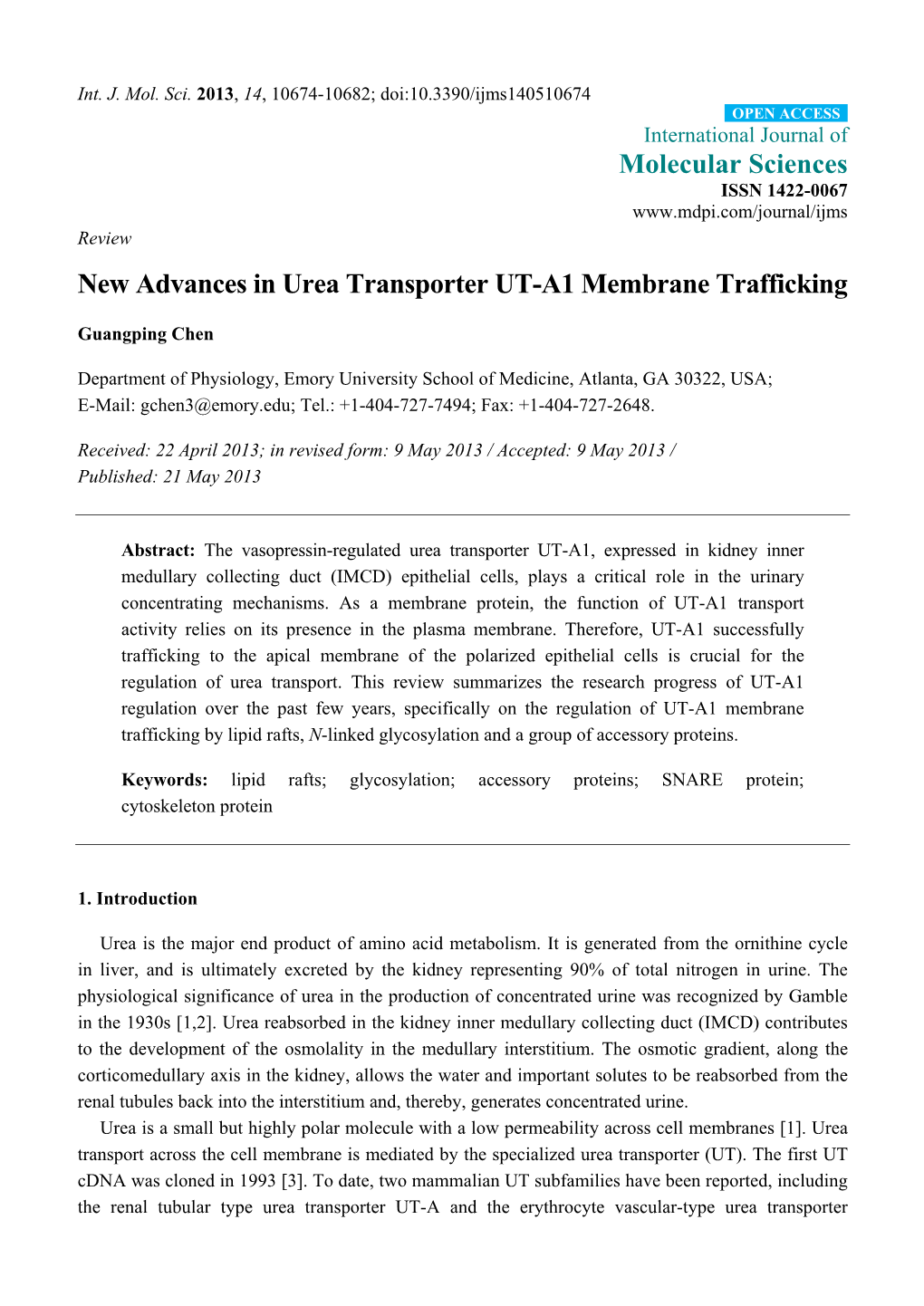 New Advances in Urea Transporter UT-A1 Membrane Trafficking