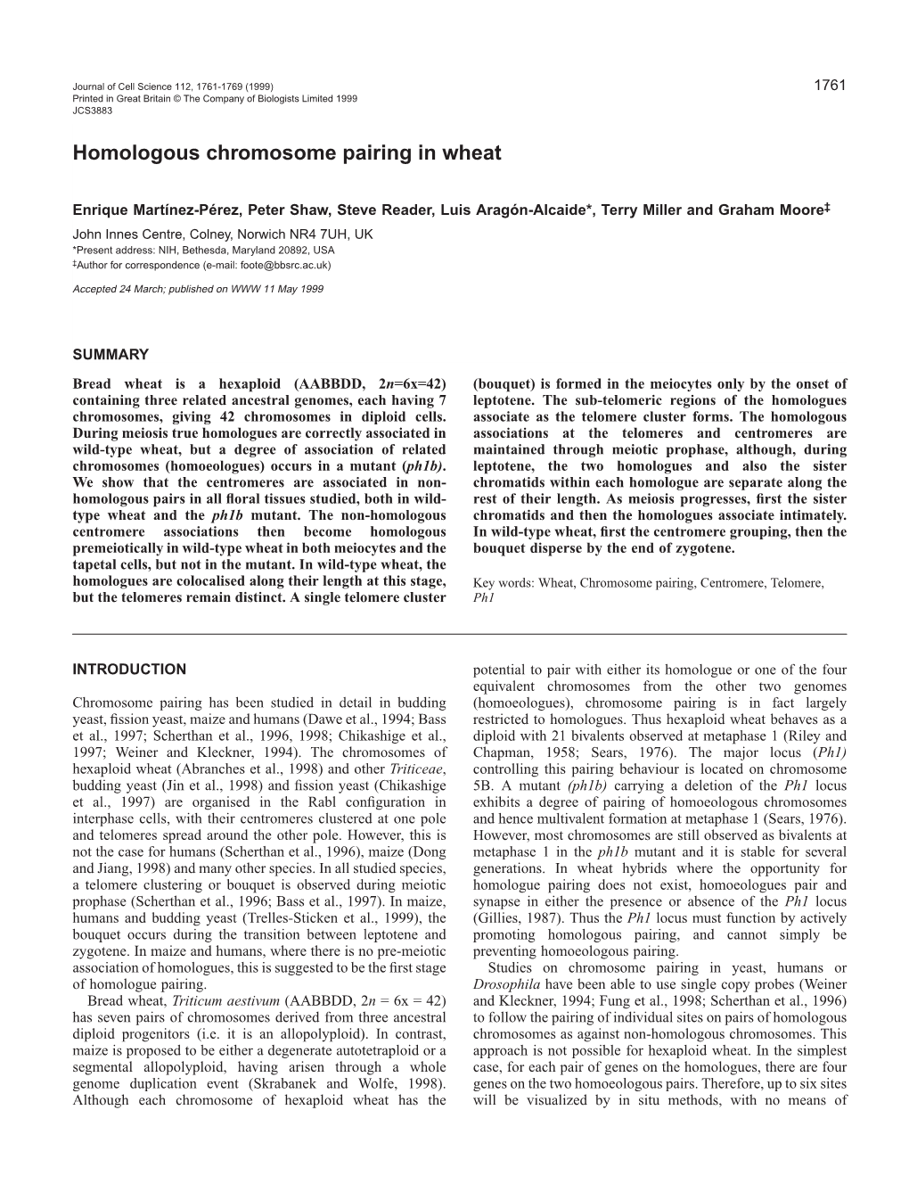 Homologous Chromosome Pairing in Wheat