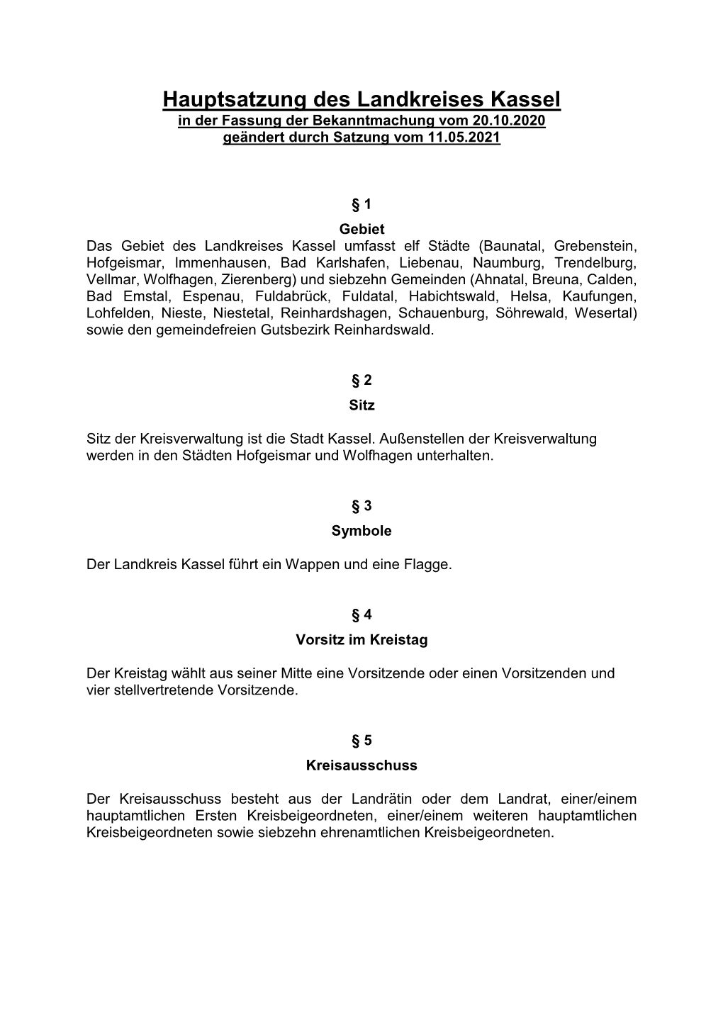 1.03 Hauptsatzung Des Landkreises Kassel