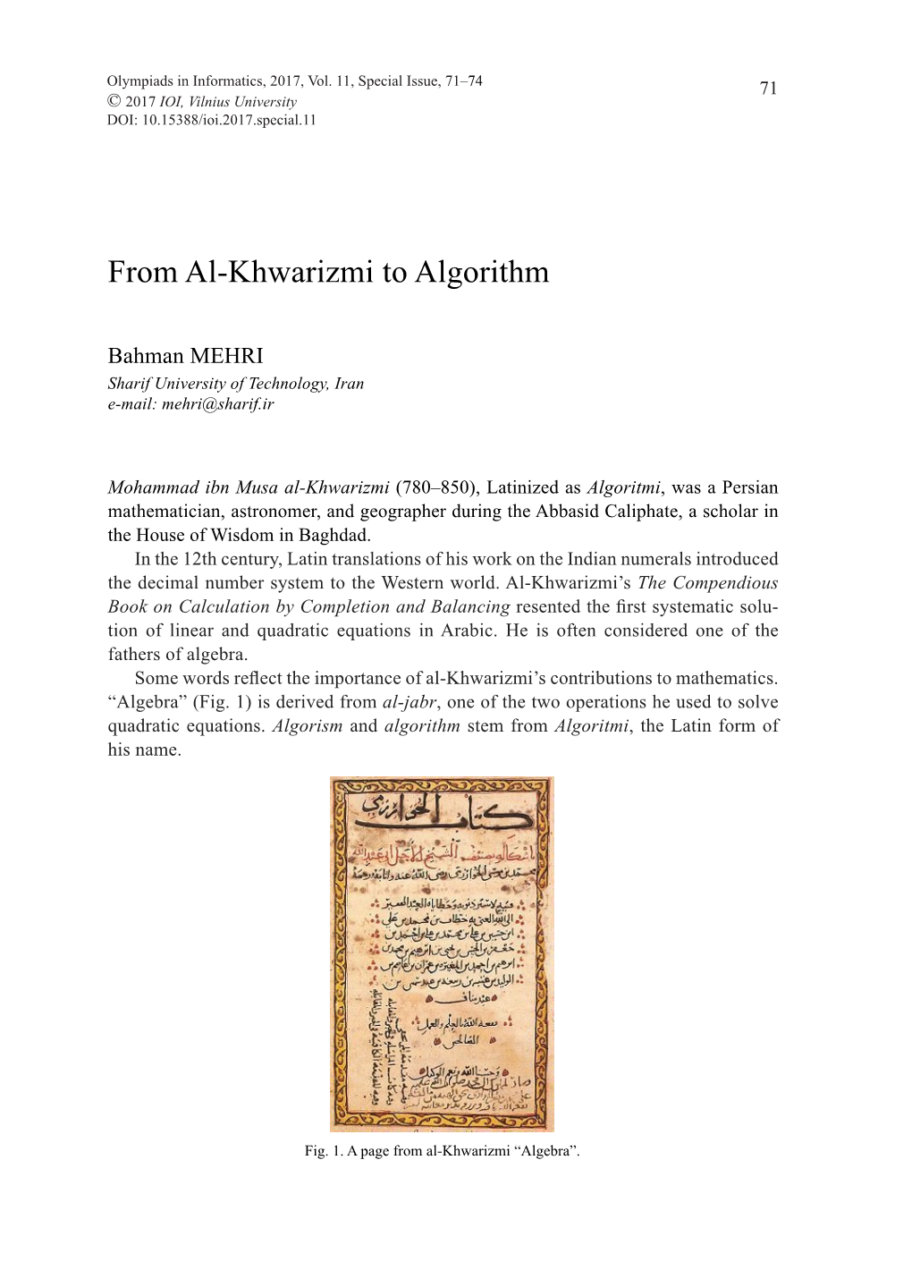 From Al-Khwarizmi to Algorithm (71-74)