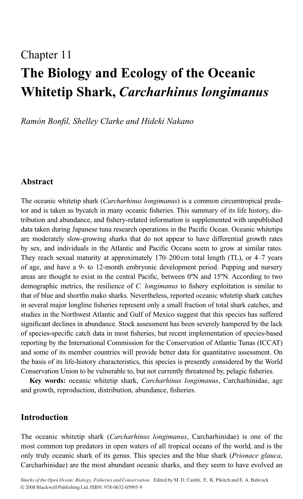 Chapter 11 the Biology and Ecology of the Oceanic Whitetip Shark, Carcharhinus Longimanus