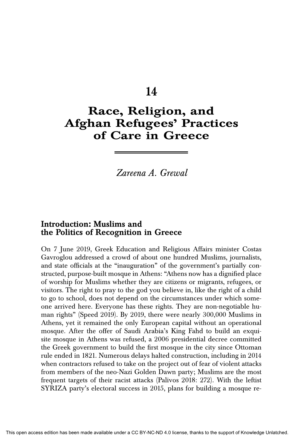 Race, Religion, and Afghan Refugees' Practices of Care in Greece