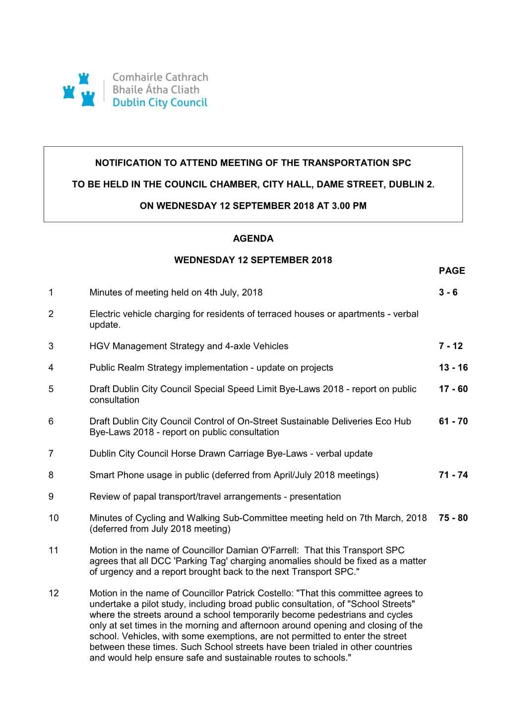 (Public Pack)Agenda Document for Transportation SPC, 12/09/2018 15:00