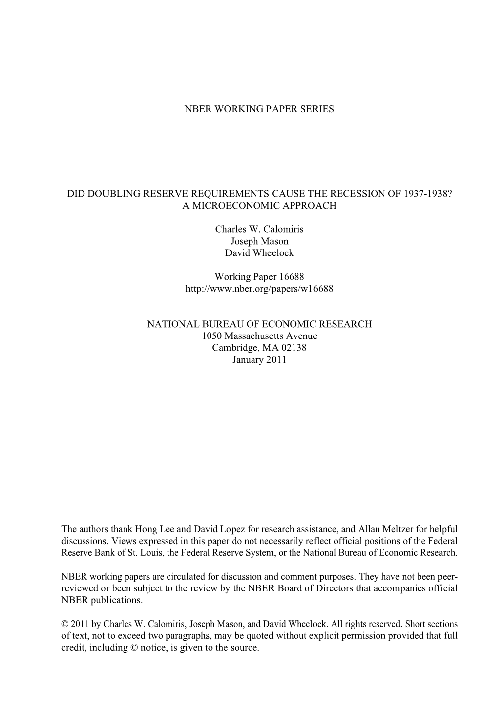 Did Doubling Reserve Requirements Cause the Recession of 1937-1938? a Microeconomic Approach