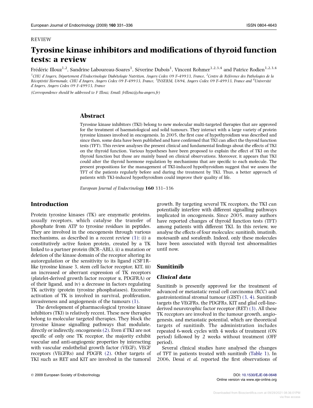 Tyrosine Kinase Inhibitors and Modifications of Thyroid Function Tests