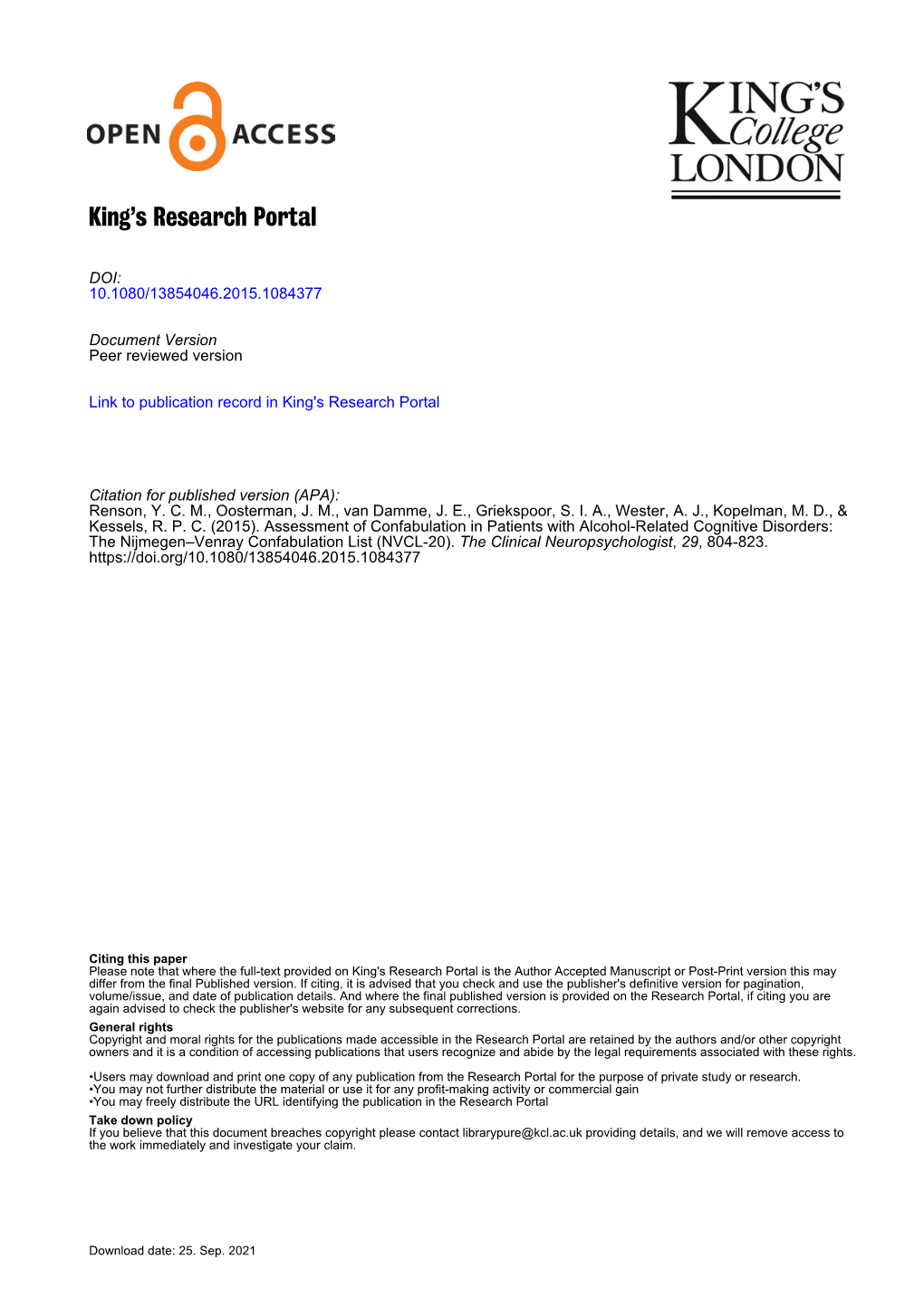 Assessment of Confabulation in Patients RENSON Publishedonline11sepetember2015 GREEN