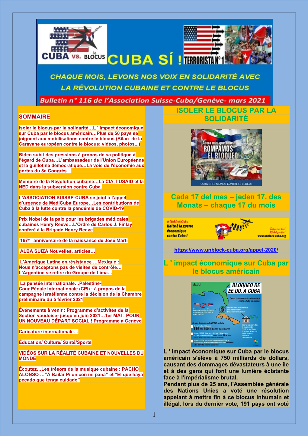 CUBA SI Bulletin N° 116 Mars 2021 ASC Genève