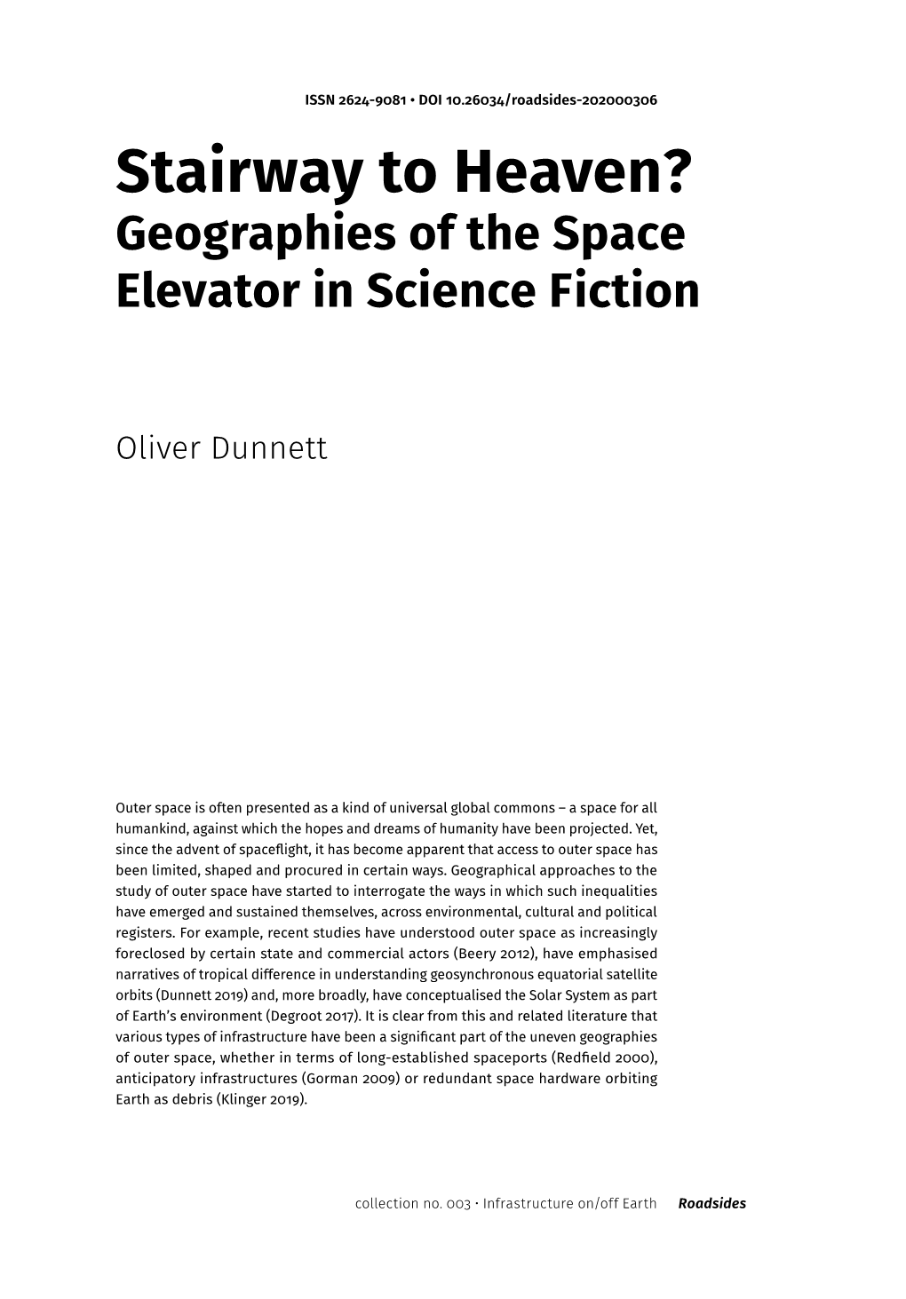 Stairway to Heaven? Geographies of the Space Elevator in Science Fiction