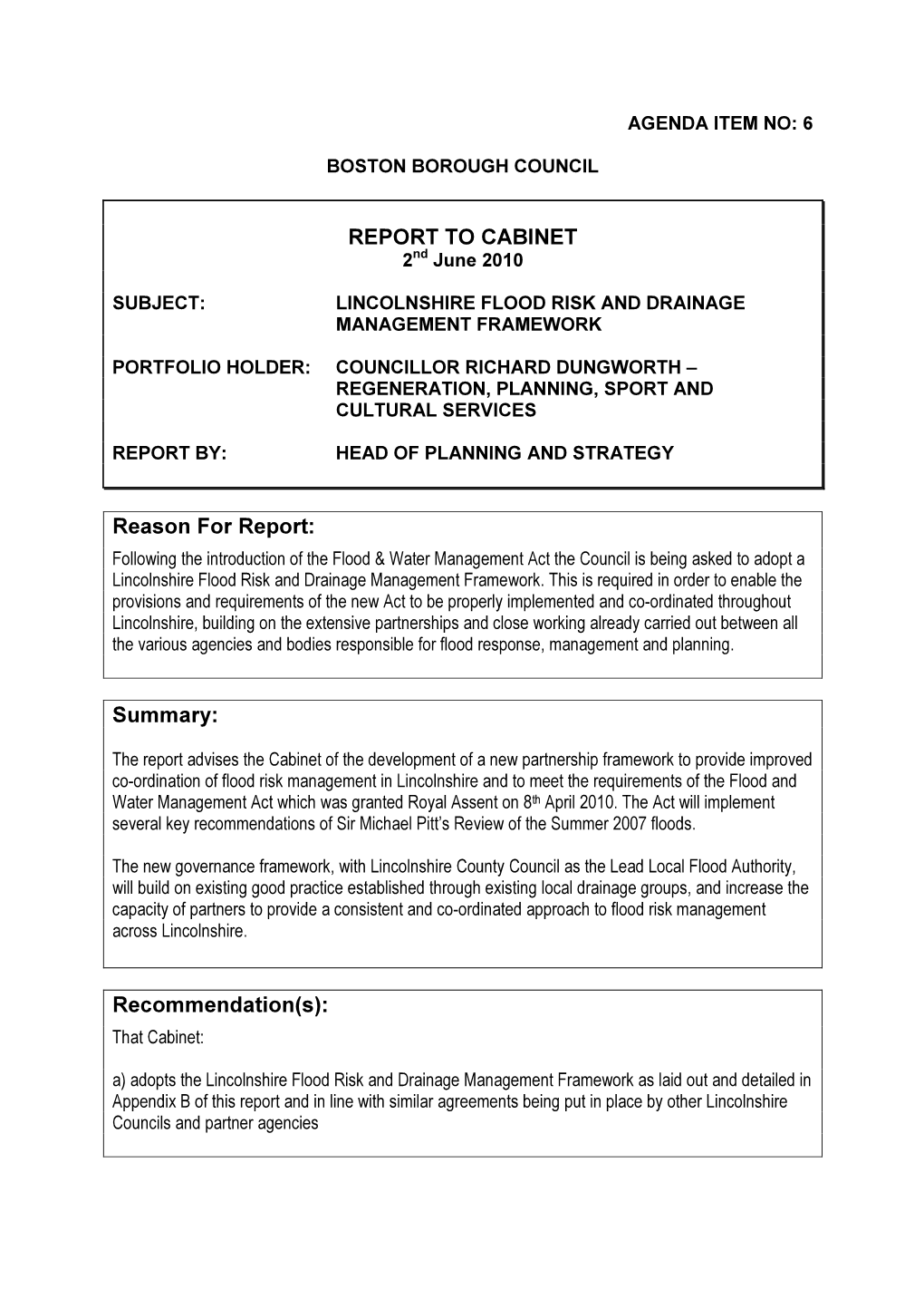 Lincolnshire Flood Risk and Drainage Management Framework