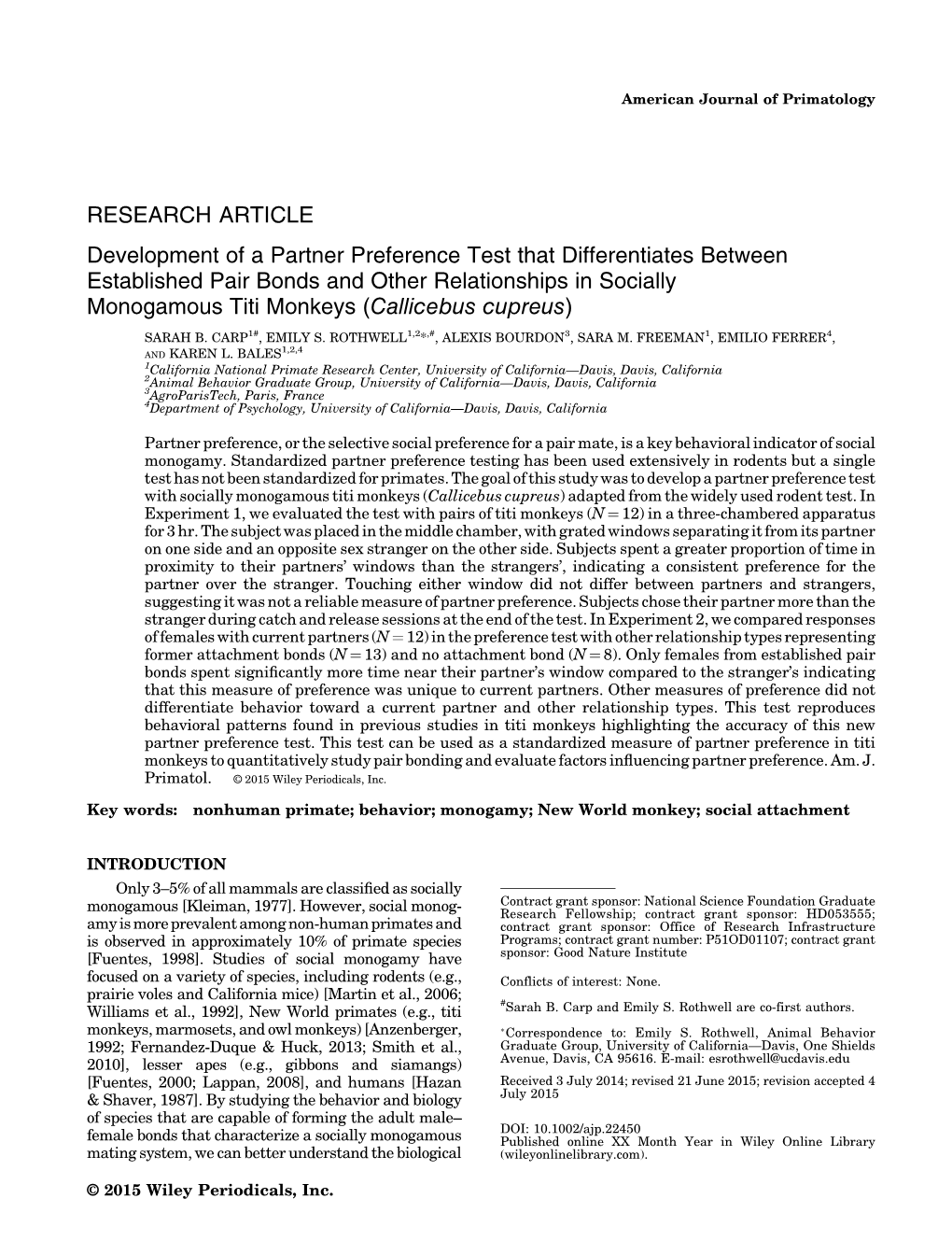 Development of a Partner Preference Test That Differentiates Between Established Pair Bonds and Other Relationships in Socially