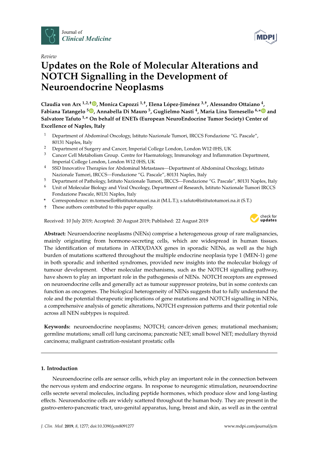 Updates on the Role of Molecular Alterations and NOTCH Signalling in the Development of Neuroendocrine Neoplasms