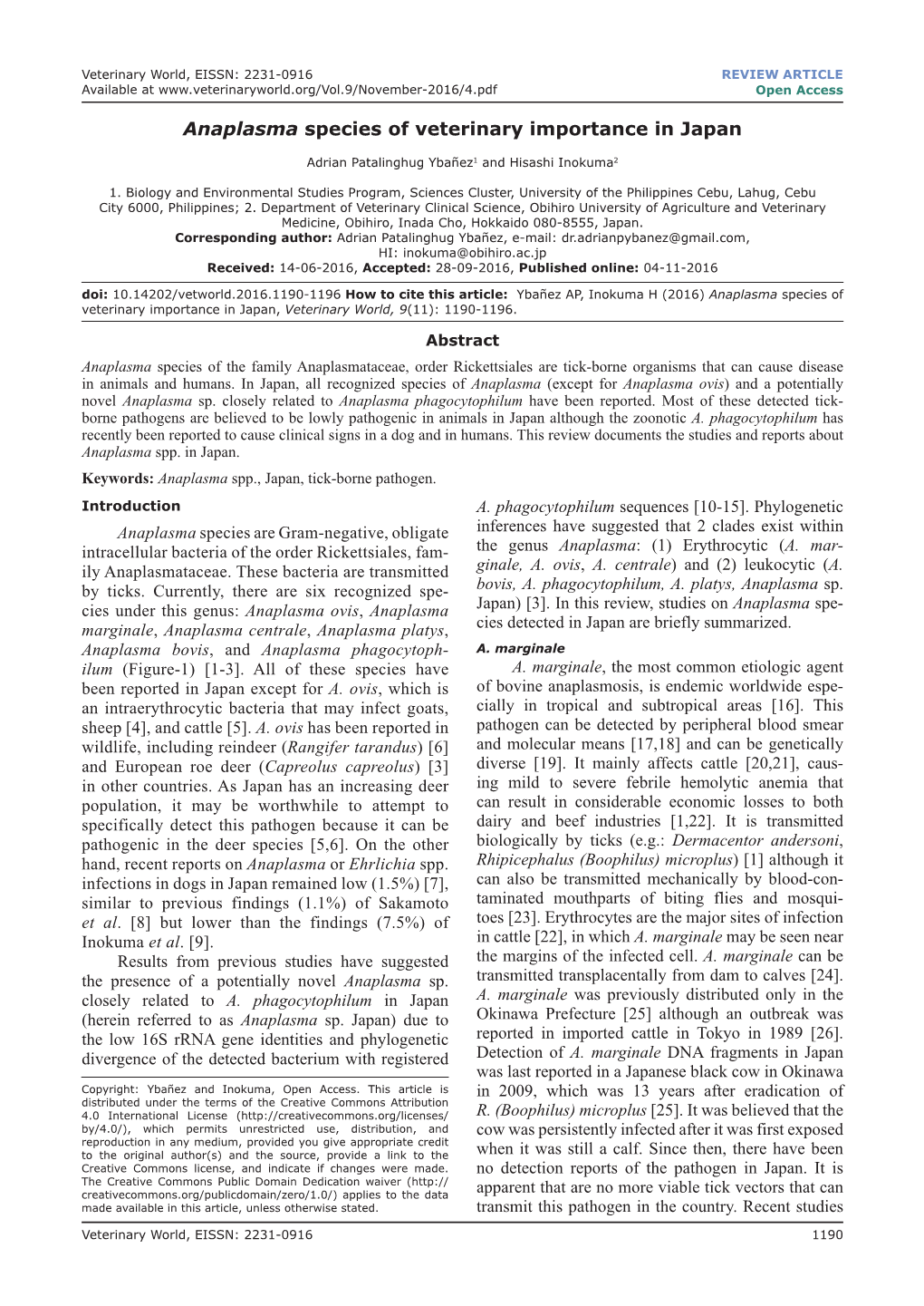 Anaplasma Species of Veterinary Importance in Japan