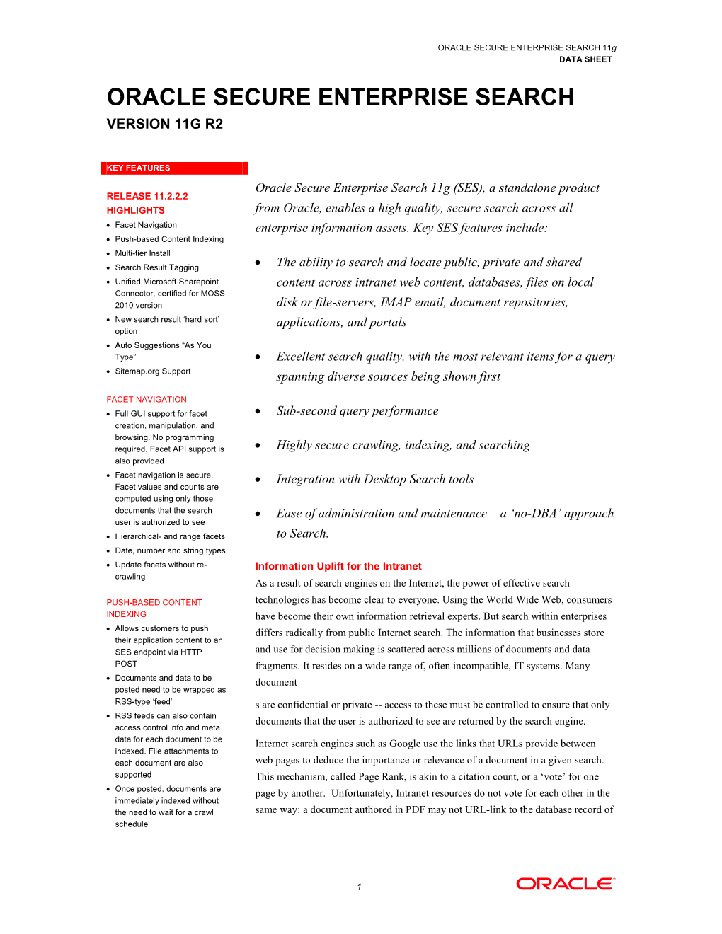 Oracle Data Sheet- Secure Enterprise Search