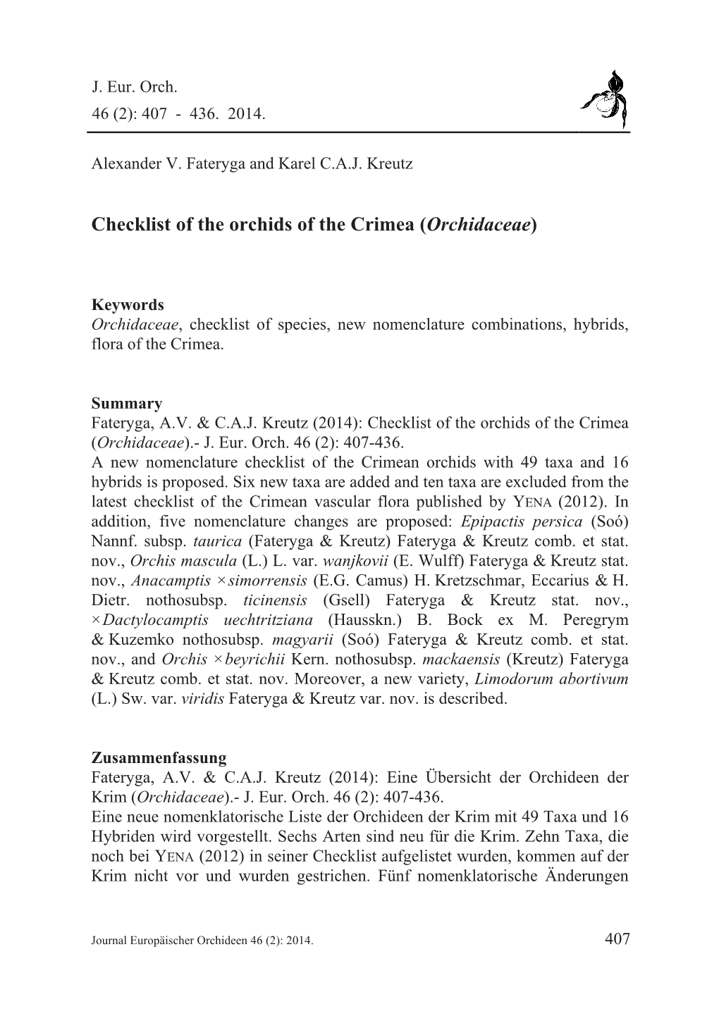 Checklist of the Orchids of the Crimea (Orchidaceae)