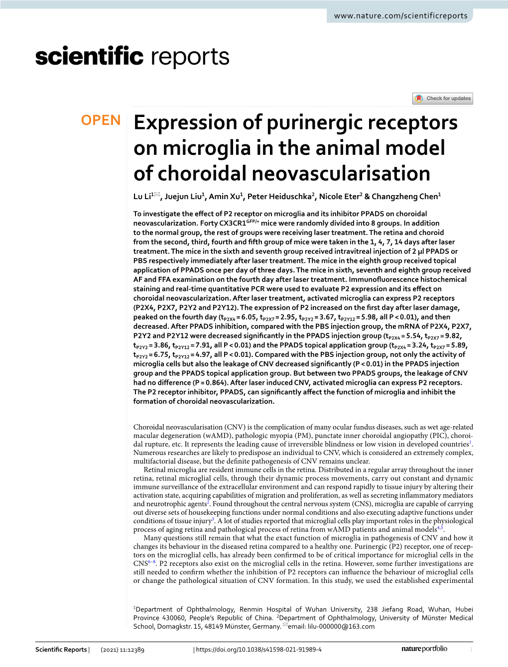 Expression of Purinergic Receptors on Microglia in the Animal Model Of