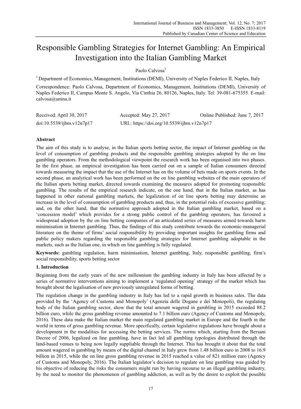 An Empirical Investigation Into the Italian Gambling Market