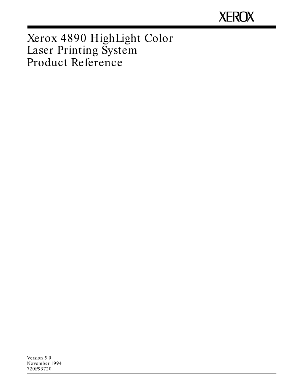 Xerox 4890 Highlight Color Laser Printing System Product Reference