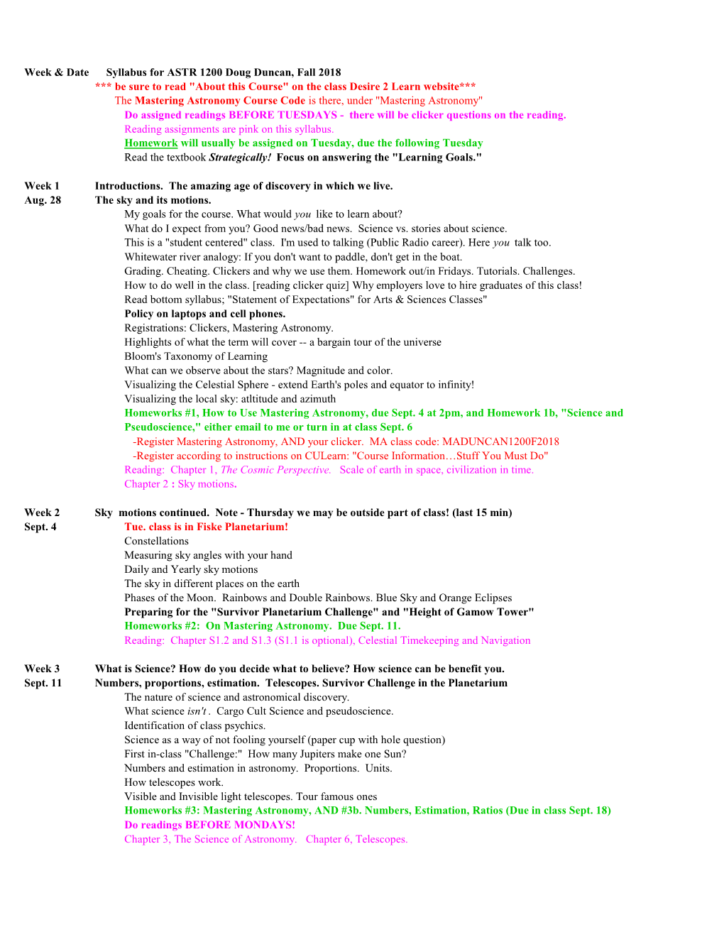 Week & Date Syllabus for ASTR 1200