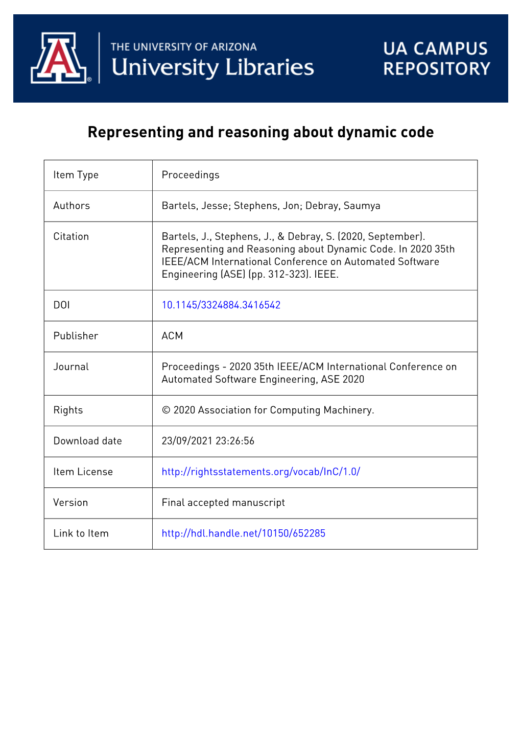 Representing and Reasoning About Dynamic Code