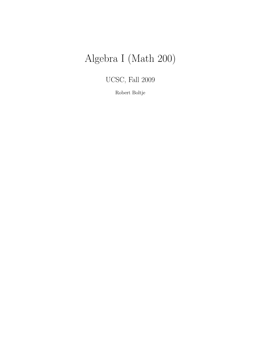 Algebra I (Math 200)