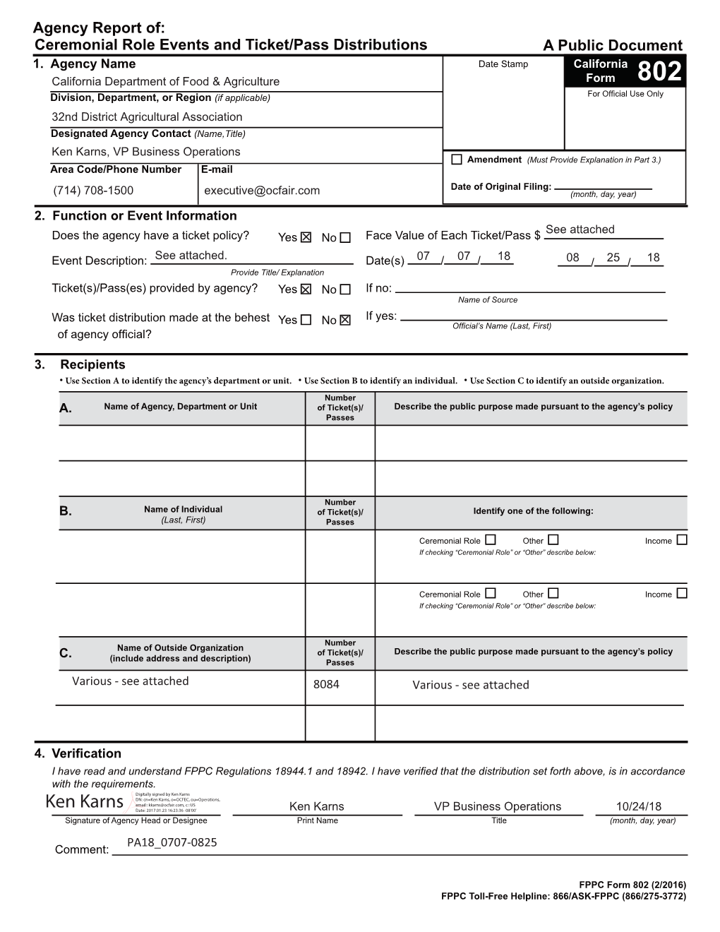 Ceremonial Role Events and Ticket/Pass Distributions a Public Document 1