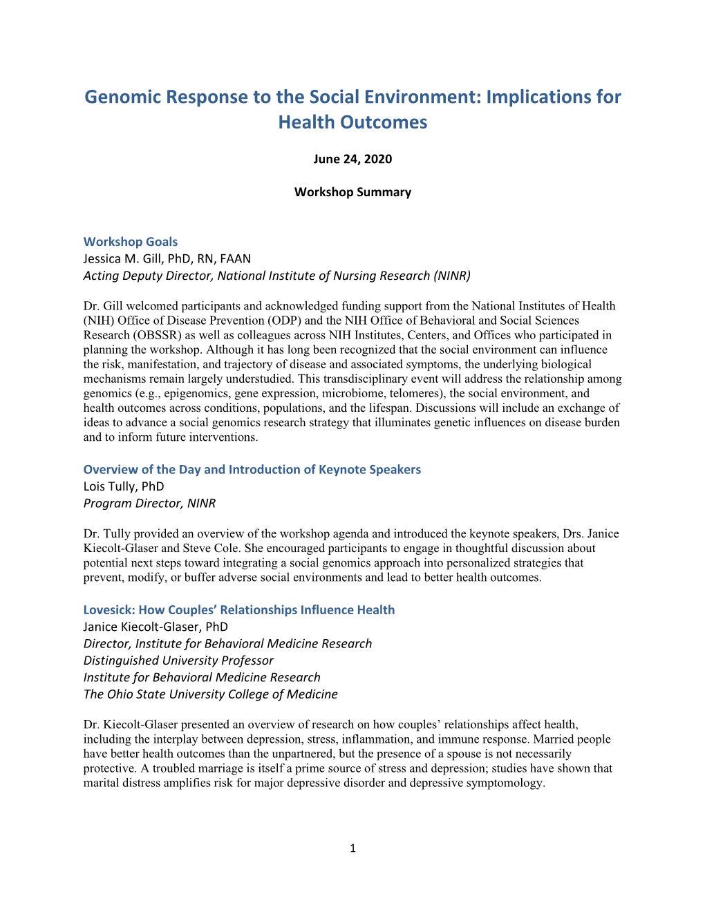 Genomic Response to the Social Environment: Implications for Health Outcomes