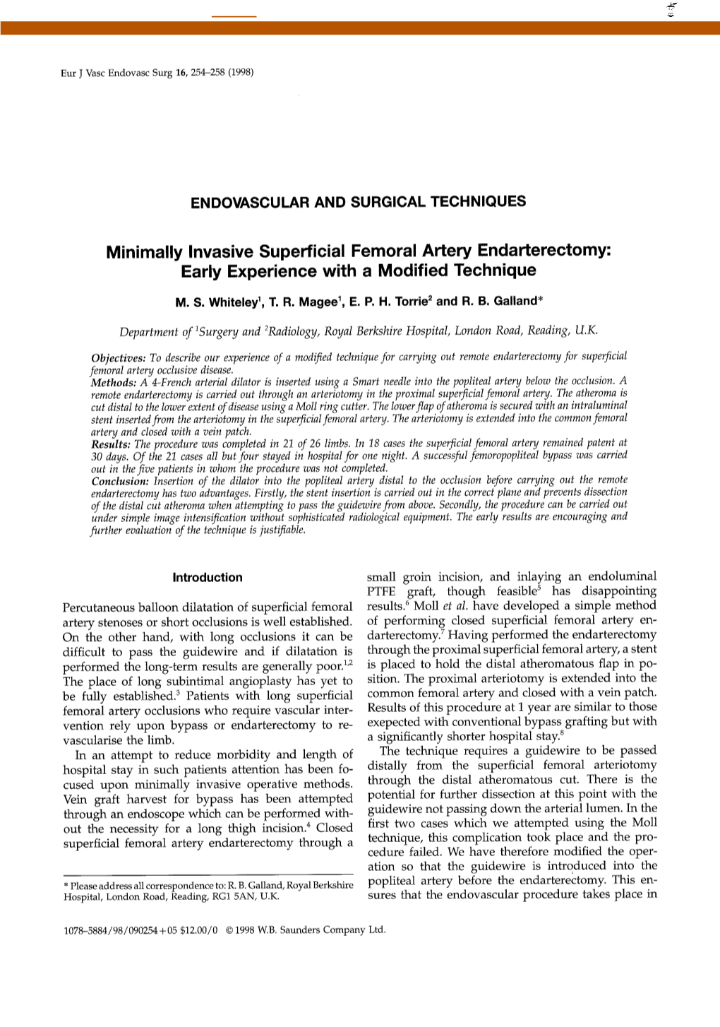 Minimally Invasive Superficial Femoral Artery Endarterectomy: Early Experience with a Modified Technique