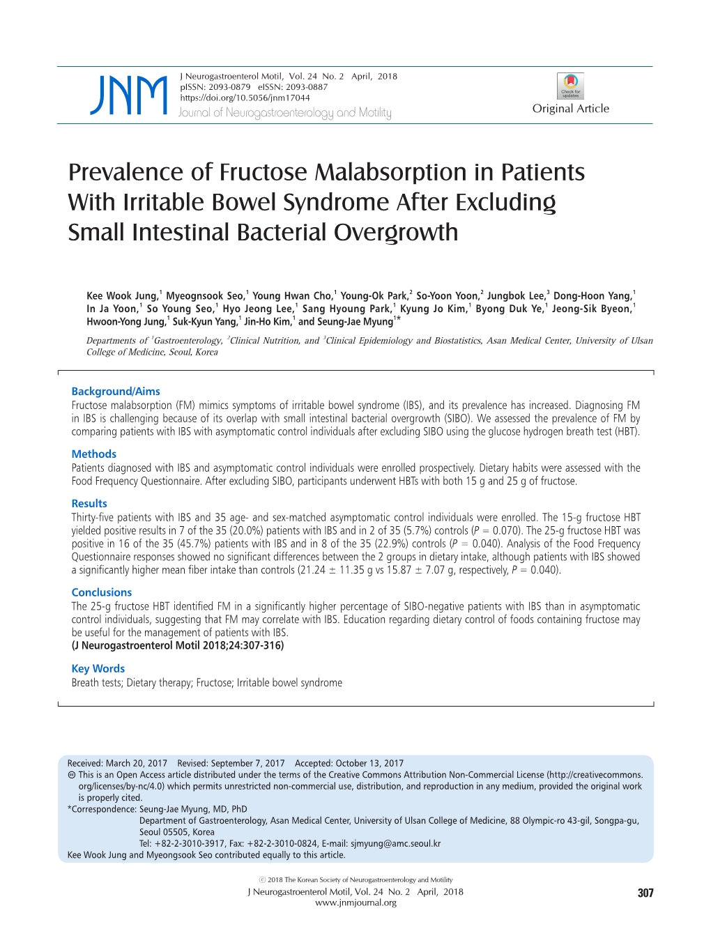 Prevalence of Fructose Malabsorption in Patients with Irritable Bowel Syndrome After Excluding Small Intestinal Bacterial Overgrowth