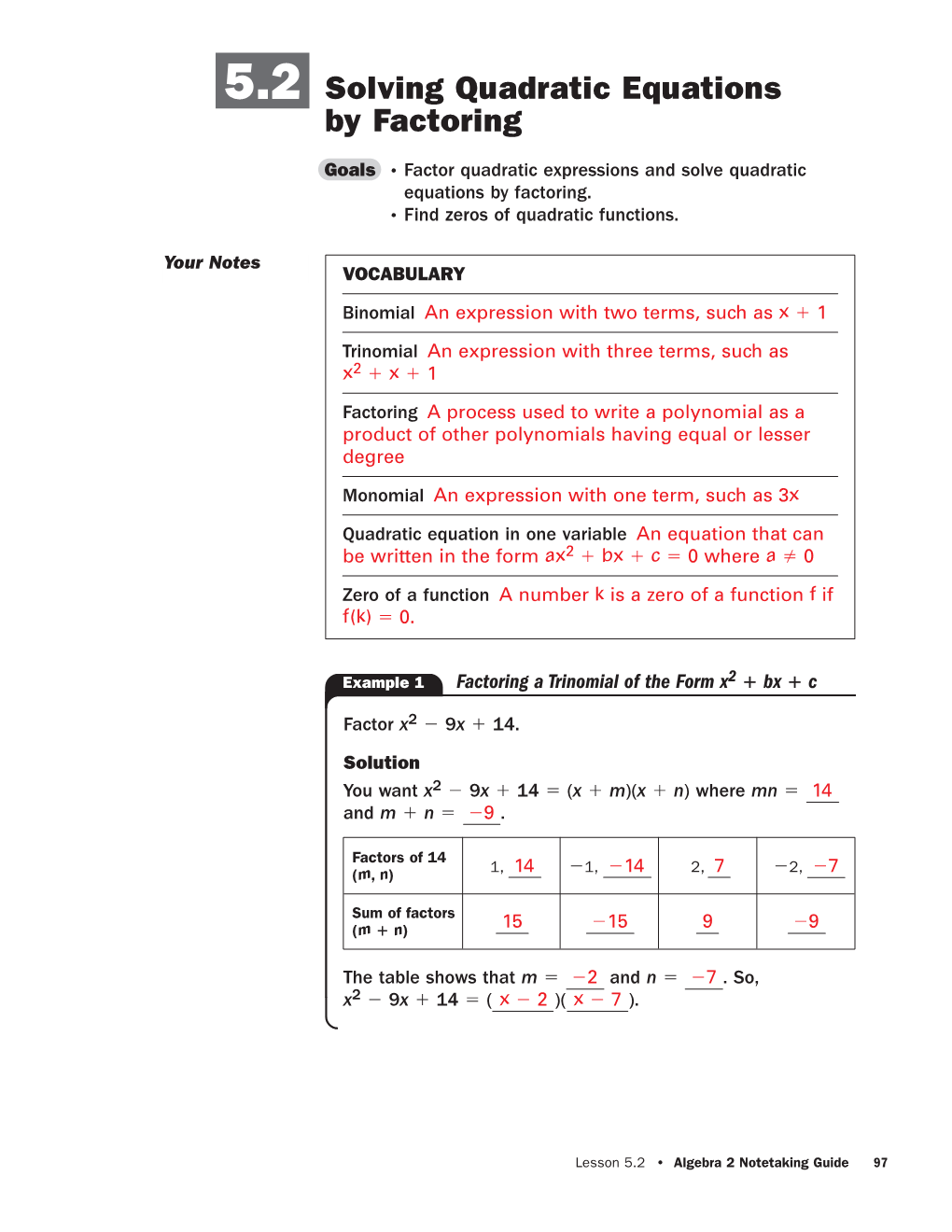 Solving Quadratic Equations by Factoring