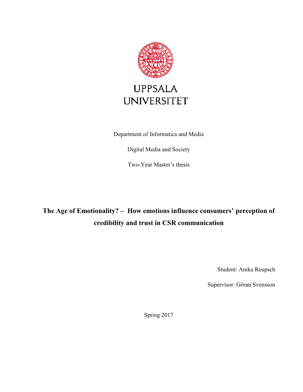 How Emotions Influence Consumers' Perception of Credibility and Trust in CSR Communication