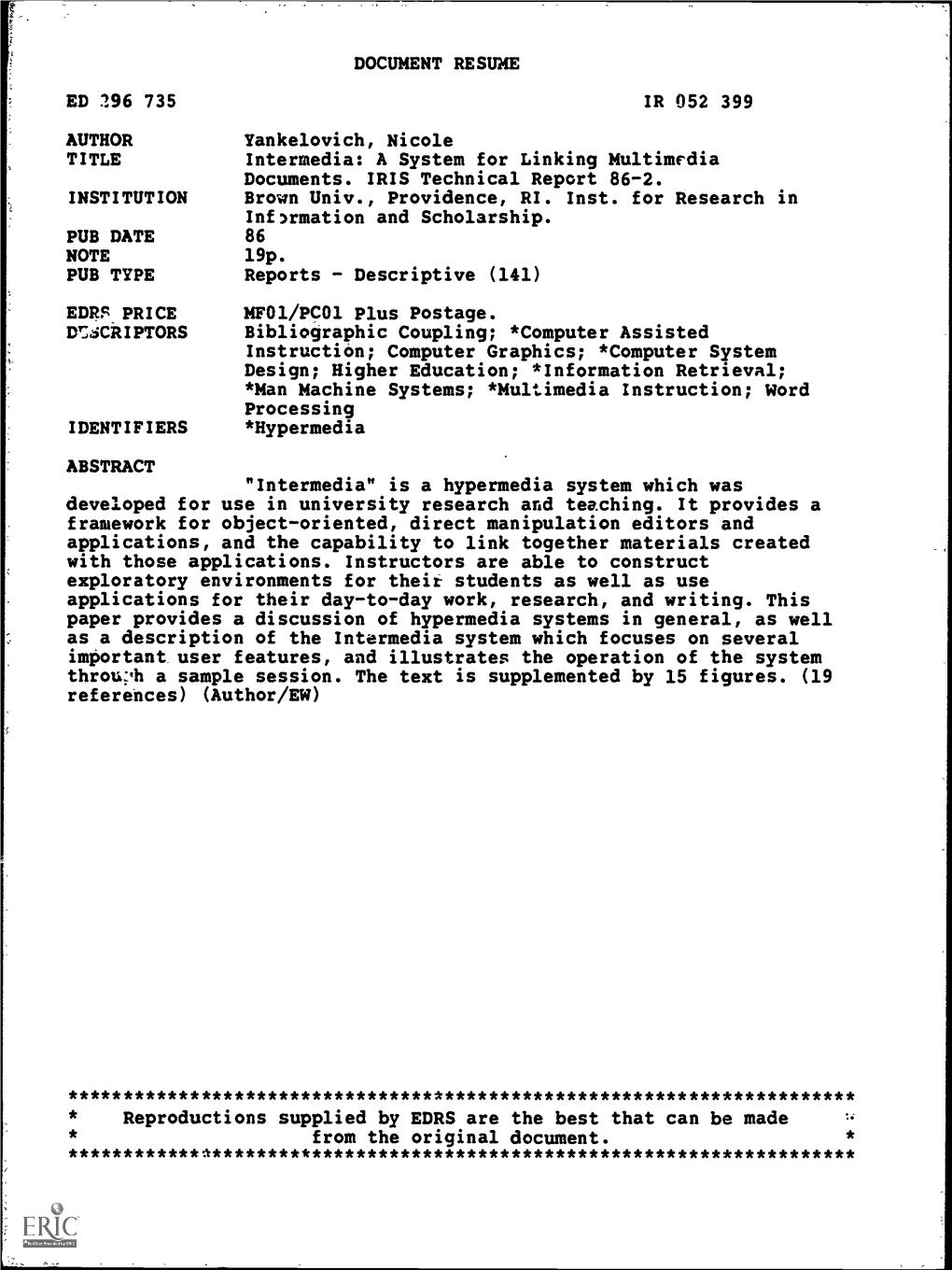 Intermedia: a System for Linking Multimedia Documents. IRIS