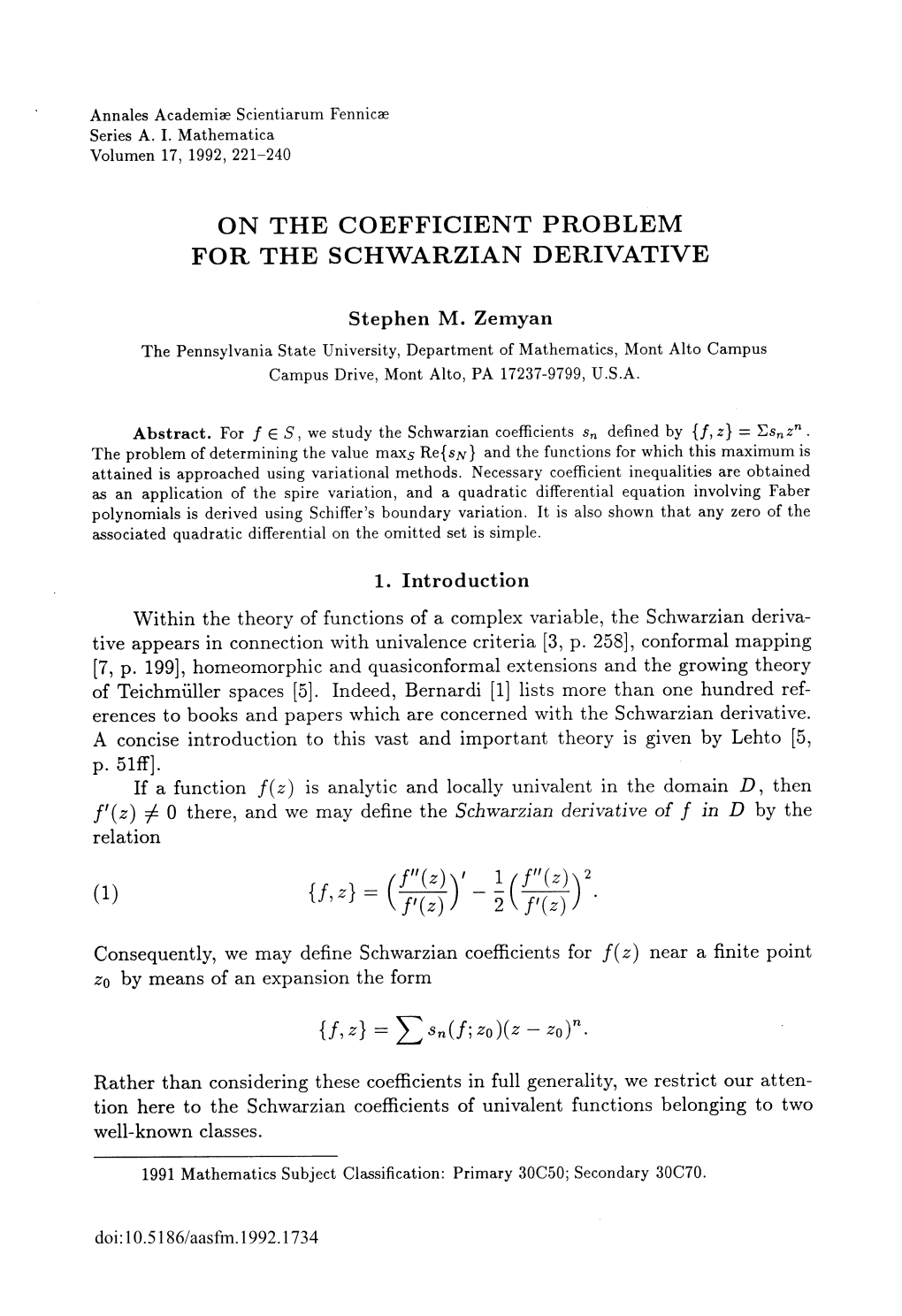 On the Coefficient Problem for the Schwarzian Derivative