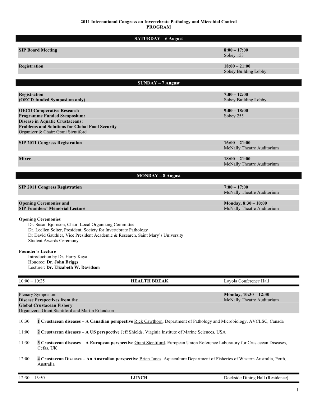 2011 Sip Meeting at a Glance