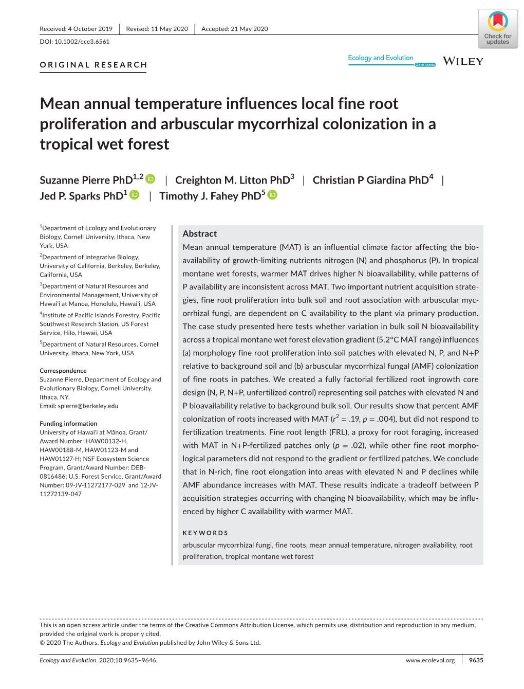 Mean Annual Temperature Influences Local Fine Root Proliferation and Arbuscular Mycorrhizal Colonization in a Tropical Wet Forest