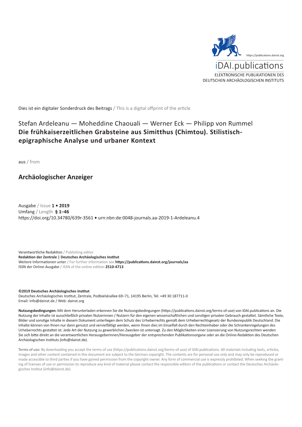 Idai.Publications ELEKTRONISCHE PUBLIKATIONEN DES DEUTSCHEN ARCHÄOLOGISCHEN INSTITUTS